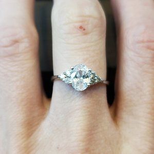 Size 8 925 Sterling Silver Oval CZ With Cluster Accents Ring